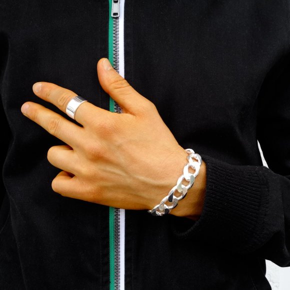 NEW 15mm SOLID 925 Sterling Silver Curb Bracelet Top Quality Made in ITALY 71 gr - Picture 4 of 5